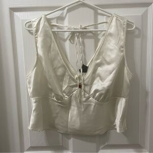 Ivory Satin V-Neck Crop Top